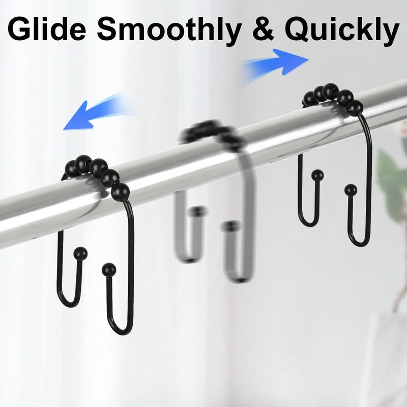 Resze U Shaped Shower Curtain Hooks Rings,12 Pcs Durable Rust Resistant Metal Shower Hooks, Double Glide Smoothly Anti-Drop Shower Rings for Shower Curtain Rod,Black - Image 4